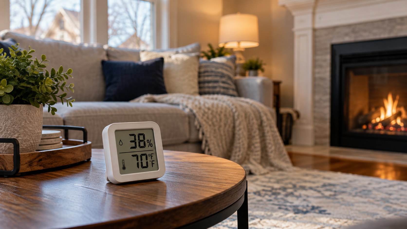 Humidity monitor in a Chicagoland living room during heating season.